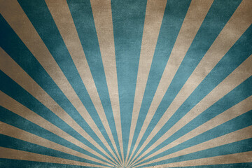 Retro circus grunge background with empty space on blue colorful stripes, radial pattern with sunbeam carnival background