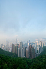 Vertical photo of Hong Kong skylines taken from Victoria Peak Viewpoint.