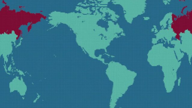 Rotating dotted map with Russia in red, Seamless loop.