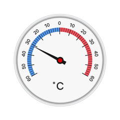 Realistic illustration of a round thermometer with a white plastic circular frame  - vector