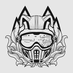 tattoo and t shirt design black and white hand drawn cat helmet engraving ornament