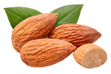 Roasted Delicious Almond isolated on white background, Roasted Almond on white PNG File.