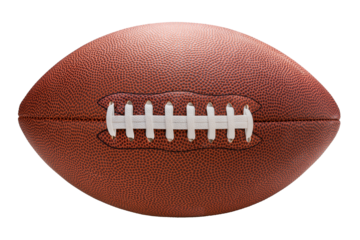 Leather American football ball isolated on white background, American football ball sports equipment on white PNG File.