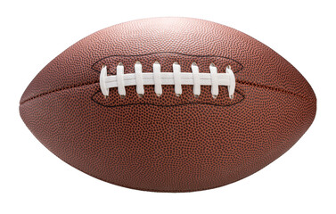 Leather American football ball isolated on white background, American football ball sports equipment on white PNG File.