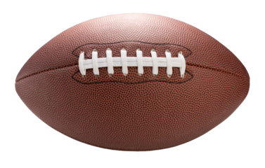 Leather American football ball isolated on white background, American football ball sports equipment on white PNG File.