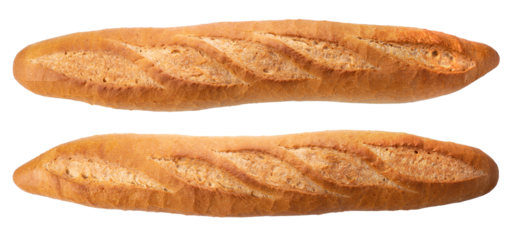 Freshly baked baguette or multigrain loaf bread on brown white PNG File.