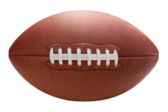 Leather American football ball isolated on white background, American football ball sports equipment on white PNG File.