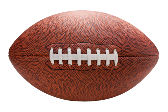 Leather American football ball isolated on white background, American football ball sports equipment on white PNG File.