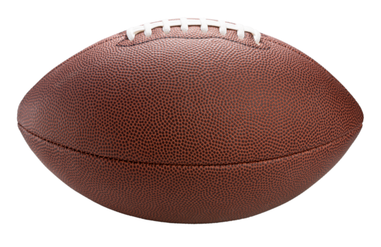 Leather American football ball isolated on white background, American football ball sports equipment on white PNG File.