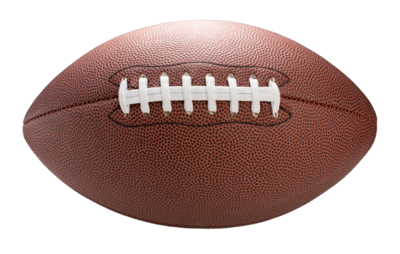 Leather American football ball isolated on white background, American football ball sports equipment on white PNG File.