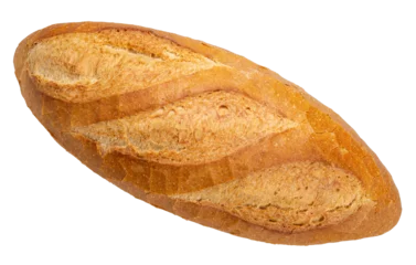 Freshly baked baguette or multigrain loaf bread on brown white PNG File.