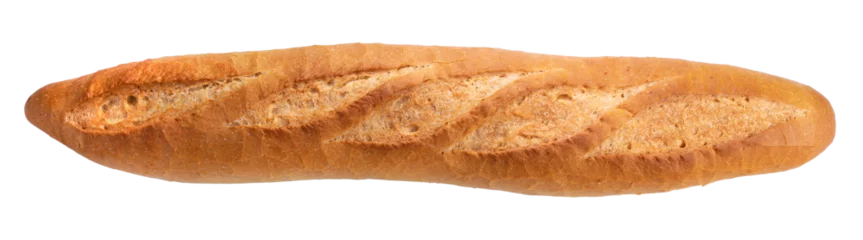 Gordijnen Freshly baked baguette or multigrain loaf bread on brown white PNG File. © MERCURY studio