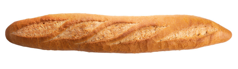 Freshly baked baguette or multigrain loaf bread on brown white PNG File.