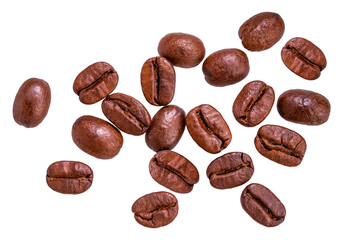 Roasted coffee beans isolated on white background PNG file.