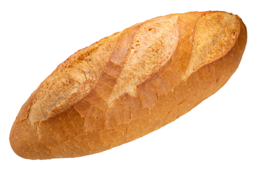 Freshly baked baguette or multigrain loaf bread on brown white PNG File.