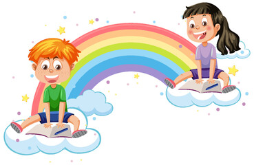 Happy kids on rainbow