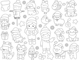hand drawn doodle set of  christmas farm
