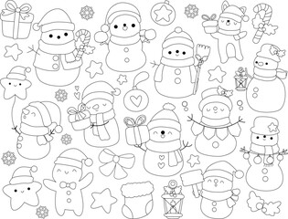 hand drawn doodle set of  snowman