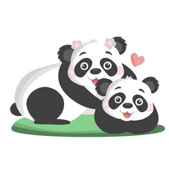 Two pandas couple in love in valentine day