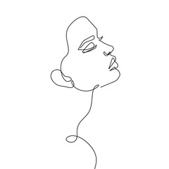 Woman Abstract Face Line Art Drawing. Fashion Female Portrait Minimalist Style. Woman Drawing for Cosmetics. Continuous Line Art Fashion Minimal Print. Beauty Logo. Vector EPS 10