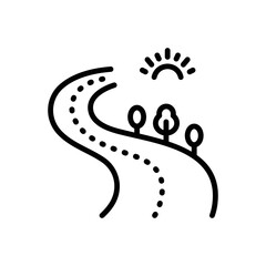 Black line icon for way path