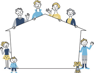 三世代家族　家シルエット　余白　メッセージ
