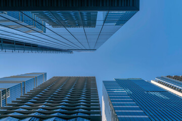 Buildings exterior in Austin Texas viewed from the street against blue sky