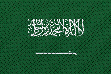 3D Flag of Saudi Arabia on a metal wall background.