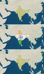 The map of India with text, textless, and with flag