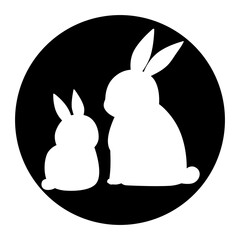 うさぎの親子　シルエット素材　丸