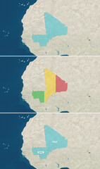 The map of Mali with text, textless, and with flag