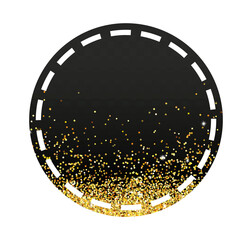 Elegant Black and Gold Glitter round label. This is a part of an alphabet set with letters, numbers, icons, shapes, and symbols.