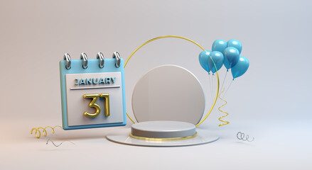 Celebration 31 January with balloon and podium background