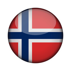 Obraz premium norway Flag in glossy round button of icon. National concept sign. Independence Day. isolated on transparent background.