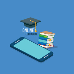 Online learning. Concept of web education, business online training, education on smartphone or e-learning concept. Vector Illustration	