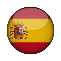 Fototapeta premium spain Flag in glossy round button of icon. National concept sign. Independence Day. isolated on transparent background.
