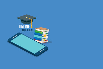 Online learning. Concept of web education, business online training, education on smartphone or e-learning concept. Vector Illustration	