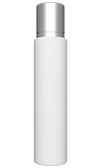 White bottle side view mockup. Transparent perfume bottle mockup. White cosmetic bottle PNG. Product mockup. White can mockup. Product on white background. 3D PNG rendering.