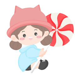 cute young girl kid holding big candy