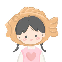 cute young girl kid wearing fish hat style