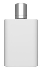 White bottle front view mockup. Transparent perfume bottle mockup. White cosmetic bottle PNG. Product mockup. White can mockup. Product on white background. 3D PNG rendering.