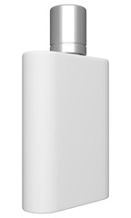 White bottle perspective view mockup. Transparent perfume bottle mockup. White cosmetic bottle PNG. Product mockup. White can mockup. Product on white background. 3D PNG rendering.