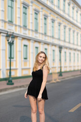 Beautiful model young woman enjoyment street portrait.
