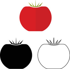 Silhouette of tomatoes, black color and line art on a white background
