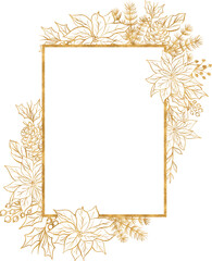 Obraz premium Gold frame Christmas with flowers, Glittery gold Christmas background 