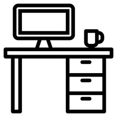 Computer desk outline style icon