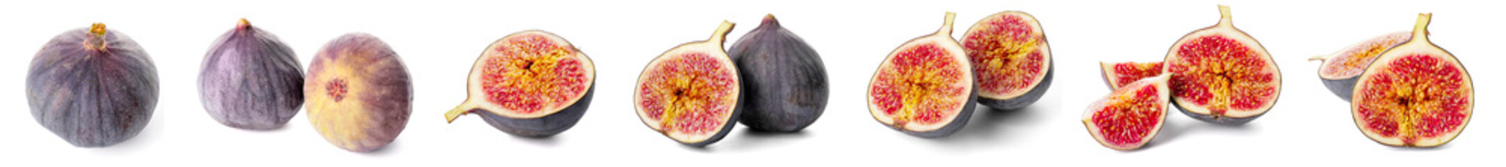 Set of fresh figs on white background