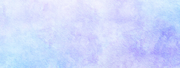 Blue and purple watercolor stains on paper texture. Panoramic background. 