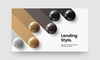 Multicolored realistic spheres journal cover layout. Geometric landing page design vector illustration.