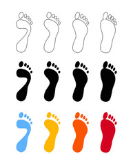 Deformation of the foot. Set of stages of flat feet. Foot icons isoleted on white background